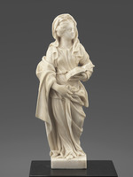 Weibliche Heiligenfigur aus dem Gehäuse zur Planetenlaufuhr