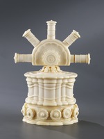 Dose mit radförmigem Aufsatz (Puderdose mit 19 Schminkbüchschen)